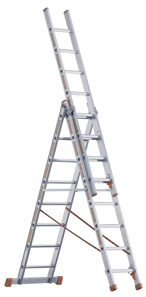 Layher Alu-Allzweckleiter 3-fach, Länge einfach: 2,45 m, Max. Stehhöhe: 2,35/455 m, Stufenzahl: 3x8
